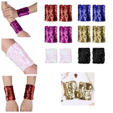 Women Shiny Sequin Arm Cuffs Oversleeve Fingerless Gloves Rave Dance Costume