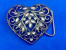 Heart Shaped Openwork See Through Rhinestone Accented Hippy Vibe Belt Buckle