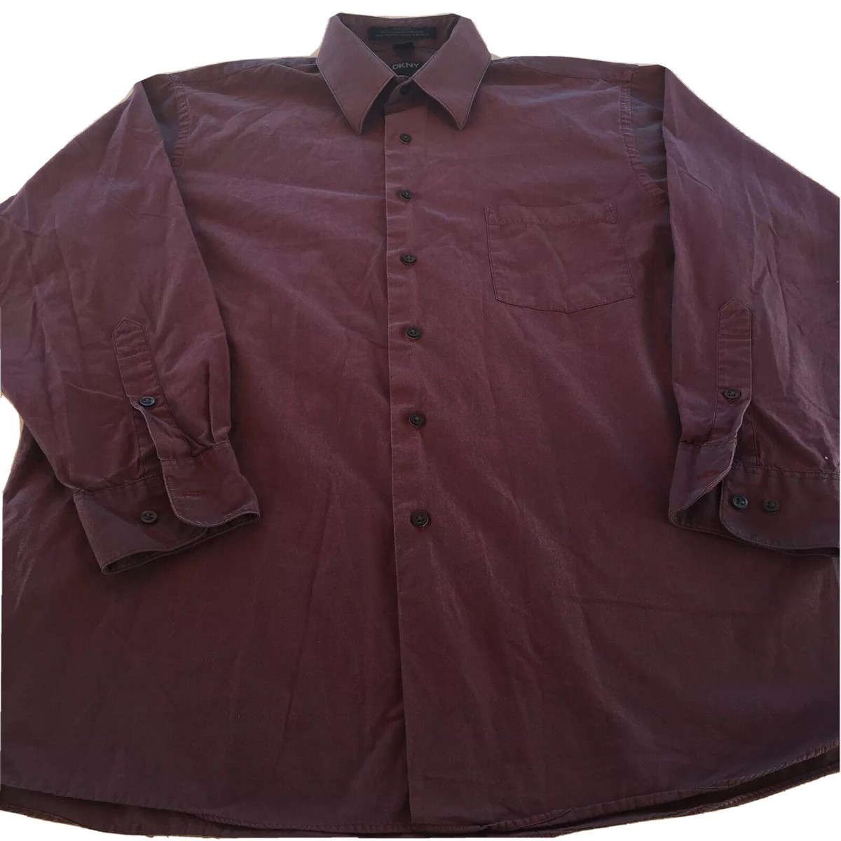 MENS DRESS SHIRT 100% COTTON SIZE 16.5 32/33 DKNY DONNA KARAN Burgundy  BC100 | eBay