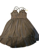Charcoal Gray Lace Bodice High-Low Babydoll Dress Smocked Back