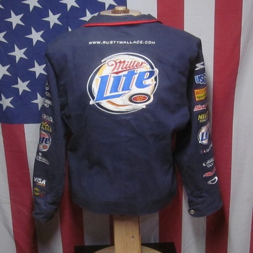 RUSTY WALLACE youth lrg Nascar racing jacket Miller Lite embroidery Kodak Mobil - Picture 2 of 6
