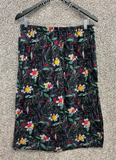 Sag Harbor Petite Black Floral Midi Skirt Rayon Pull On Skirt Elastic Waist LP
