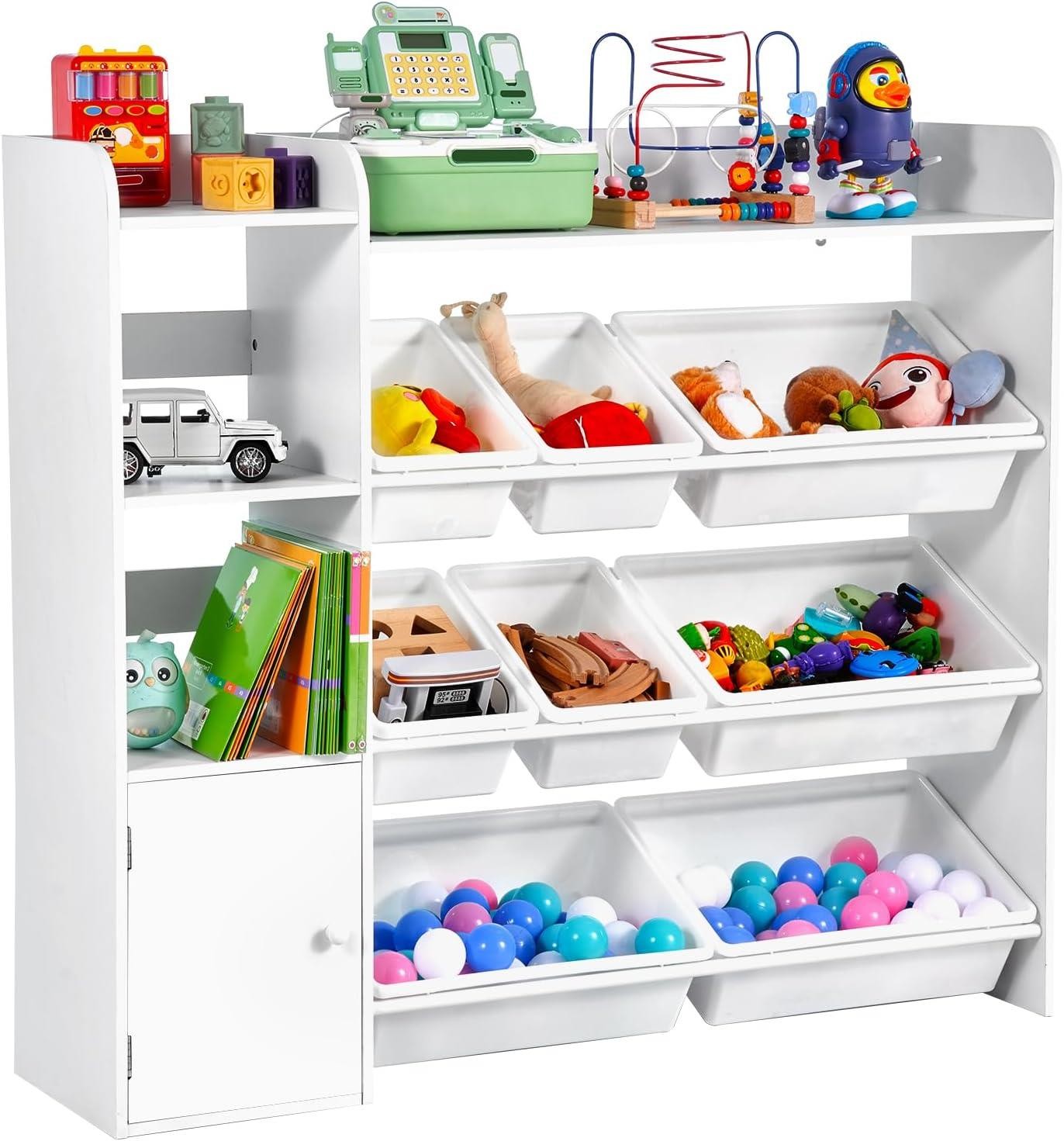 Kids Toy Storage and Bookshelf, 4-Tier Toy Storage Organizer with 8 Flexible Pla