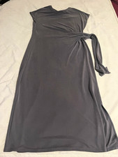 Primark Women’s XL Solid Gray Wrap Midi Dress Short Sleeve Round Neck Tie