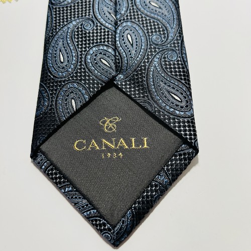 CANALI Blue,Black&Silver Woven Silk Paisley Tie 65.5x3.5” Extra Long LNWOT - Picture 3 of 12