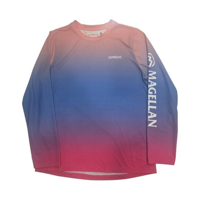 Magellan Fish Gear Ombre Fishing Shirt Women s L Pink Blue Moisture Wicking