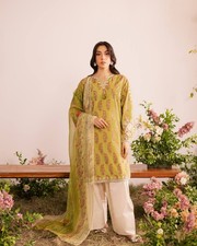 New Arrival Yellow French Crepe Salwar Kameez With Dupatta For Reception