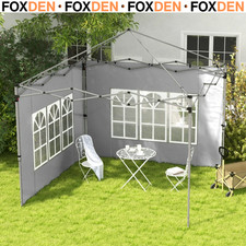 Gazebo Curtains Set 2-Piece Side Panels Weather-Resistant with Windows Grey