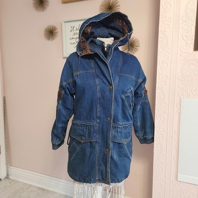 EUC Current Seen Denim Jean jacket long super warm flannel inside heavier L 14