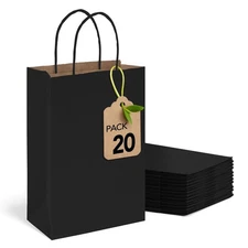 Black Paper Gift Bags 5.25x3.75x8 Inch 20pcs Small Paper Kraft with Handles B...
