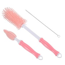 Set of 3 Long Handle Silicone Water Bottle Cleaning Brush Kit, Pink
