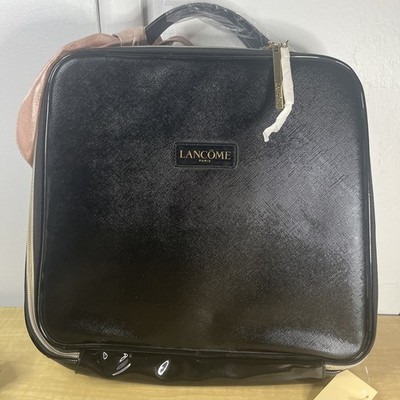 Lancome Paris Large Black Square Cosmetic Makeup Travel Bag Train CASE - NEW