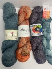 100% Merino Yarn, 4 Skeins: Saffron, Storyteller, Done Roving, Artyarns