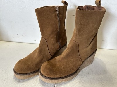 Bertuchi Lug Sole Leather Moto Wedge Boots Tan Brown Spain Women's Size 8