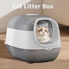Cat Litter Box, Fully Enclosed Large Front-Entry Kitty Toilet with Flip-Top Lid
