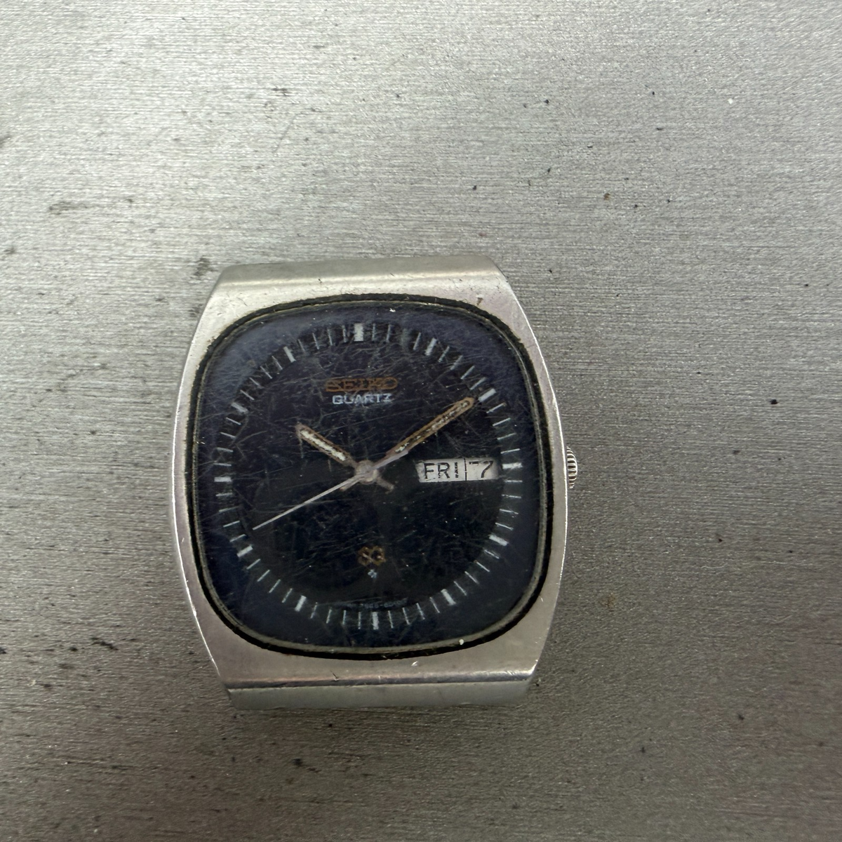 Seiko SQ Watch Men 36mm Blue Dial Silver Tone Rectangle Daydate