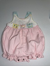 Vintage Baby Togs Pink Embroidered Butterfly Romper 3-6 MOS