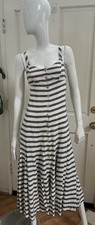 MAEVE ANTHROPOLOGIE Navy/Cream Striped Linen Blend Buttoned Maxi Dress Sz 0
