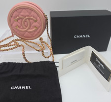 Chanel CC Filigree Round Clutch w/Chain-Pink Caviar-Orig. Box/Dustbag/Black Card