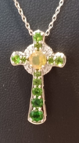 Jtv Petite Ethiopian Opal And Chrome Diopside Cross Pendant....