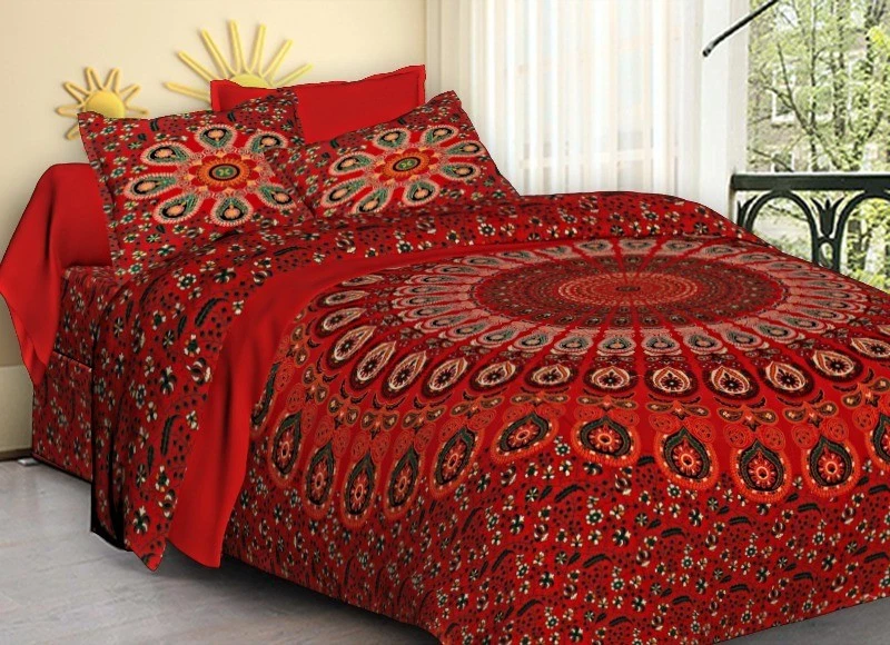 Mandala Print Cotton Double Bedsheet with 2 Pillow Covers-(Mandala-Pankh-R) - Image 3 of 3