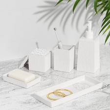 Bathroom Set - Bathroom Accessories Set, 5PCS Ceramic Bathroom Bath Set White