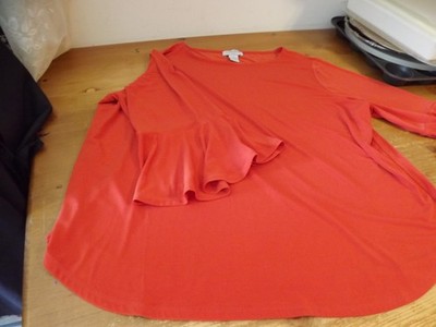 CARMEN MARC VALVO plus size TUNIC TOP sz 1X orange FLOUNCE SLEEVES EUC