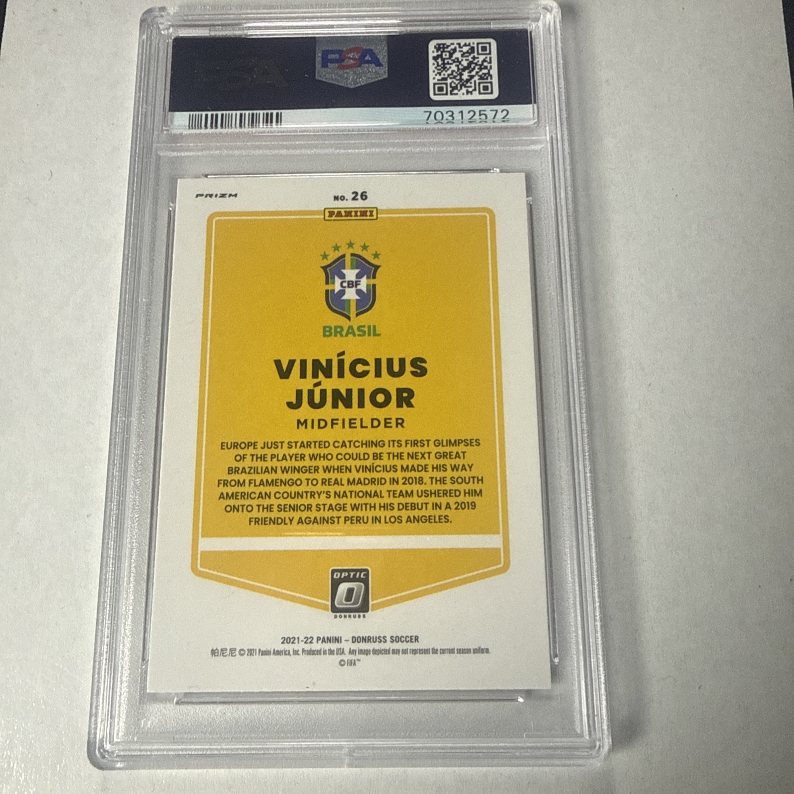 2021-22 Donruss Optic Red Velocity Vinicius Jr #26 PSA 10 Gem view 2