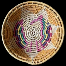 Vintage Southwestern Star Handmade 12” Coil Basket Rattan Woven Storage Display