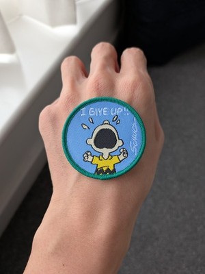  Charlie Brown Patch ''I GIVE UP!!'' Peanuts bestickt Snoopy Retro blau zum Aufnähen