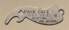 1910s Park Café Dayton OH Joe Schick Sold Olt Beer Powderhorn Bottle Opener A-34