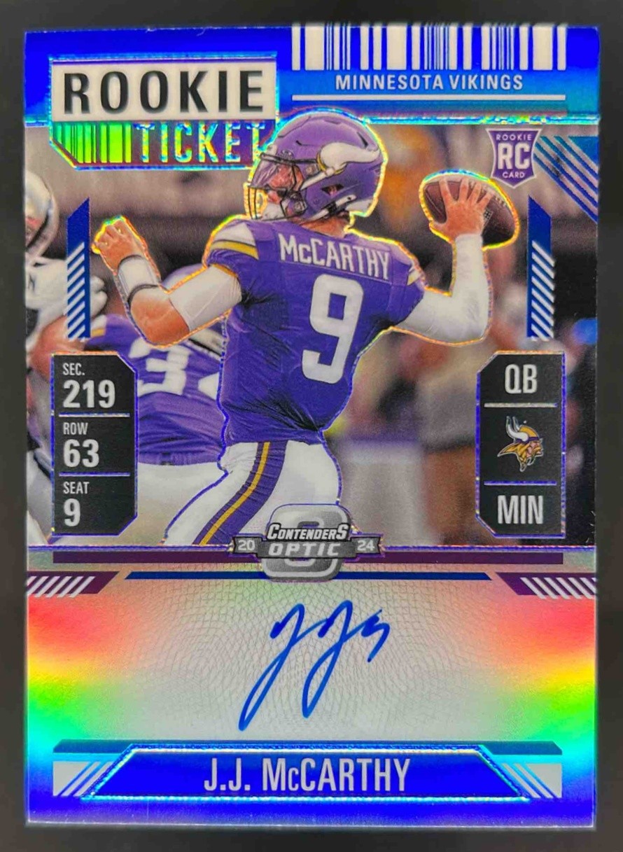 2024 Contenders Optic JJ McCarthy Rookie Ticket RPS Auto RC Blue Prizm #12/75