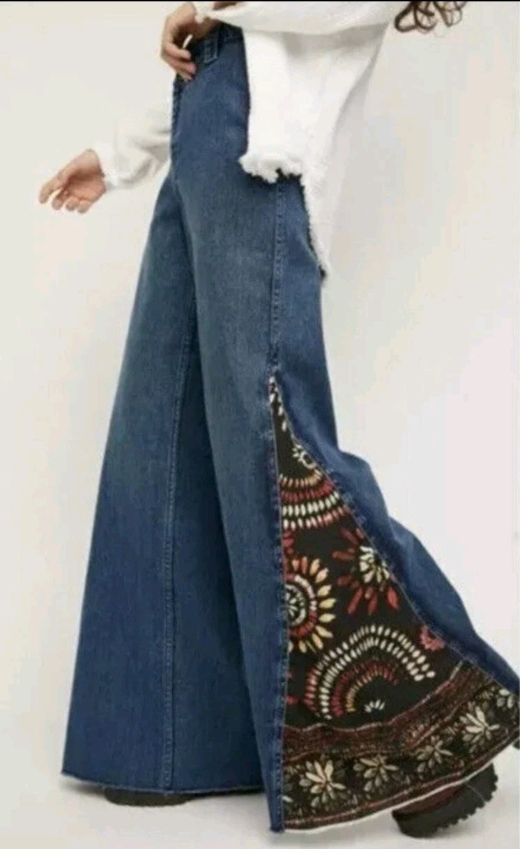 Women’s Free People Sahara Extreme Flare Jeans 32 Boho Festival Wide Leg RARE
