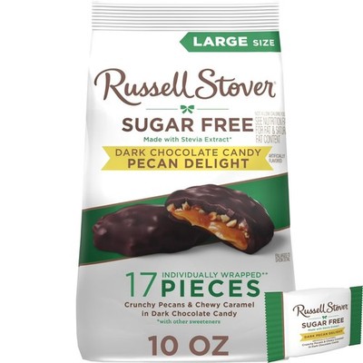 RUSSELL STOVER Sugar Free Dark Chocolate Pecan Delights Candy, 10 oz. bag