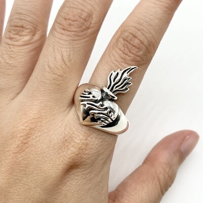 Sacred Heart of Jesus Vintage Catholic Men Women 925 Sterling Silver Ring 