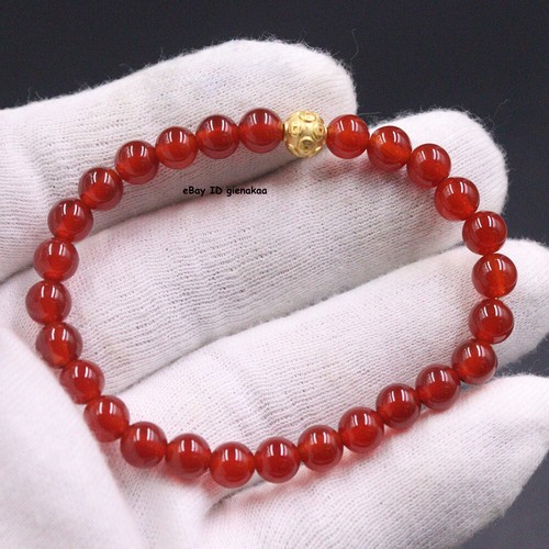 Pure 999 24K Yellow Gold Men Women 3D Lucky Coin Red Agate Beads Bracelet - Picture 3 of 3