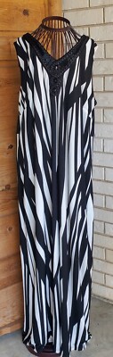 Catherines Black White Long Loungewear Sleeveless Pullover V-Neck Zebra, Size 1X