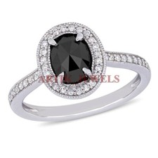 Natural Black Onyx Gemstone with 14K White Gold Plated Silver Women's Ring 3144