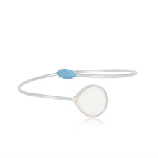 Mother of Pearl Gemstone Bangle 925 Sterling Silver Sleek Adjustable Bangle
