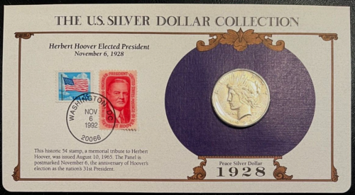 1928 S Peace Silver Dollar U S Postal Commemorative Stamp Set Rare 5/25c Stamps! - 第 1/4 張圖片