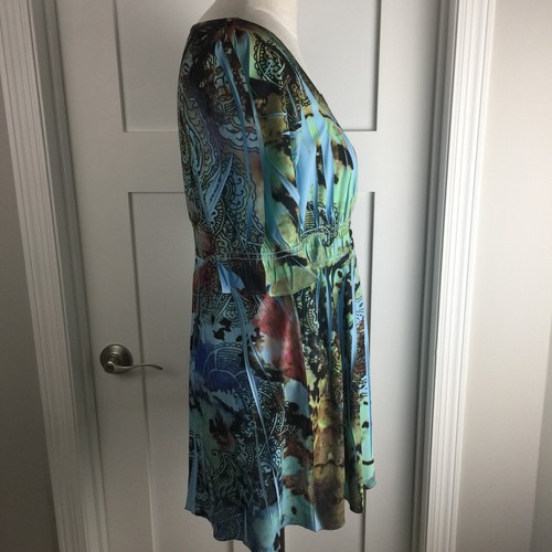One World Live and Let Live Gr. M blau Tunika Boho Shirt U-Ausschnitt Oberteil Damen - Bild 5 von 12
