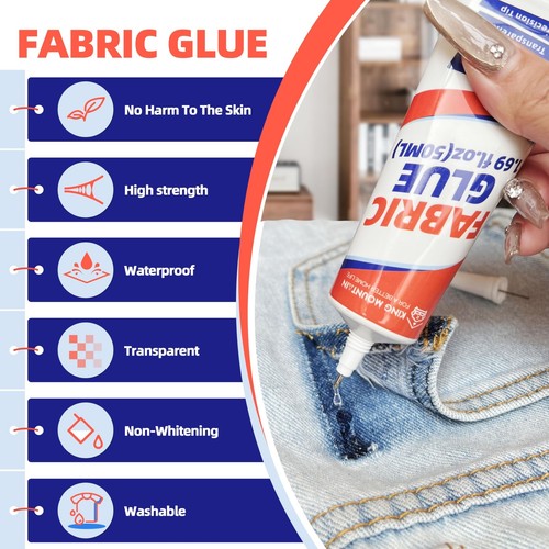 Fabric Glue Permanent,Clear Clothing Glue for All Fabrics,Leather,Cotton,Line... - Picture 2 of 6