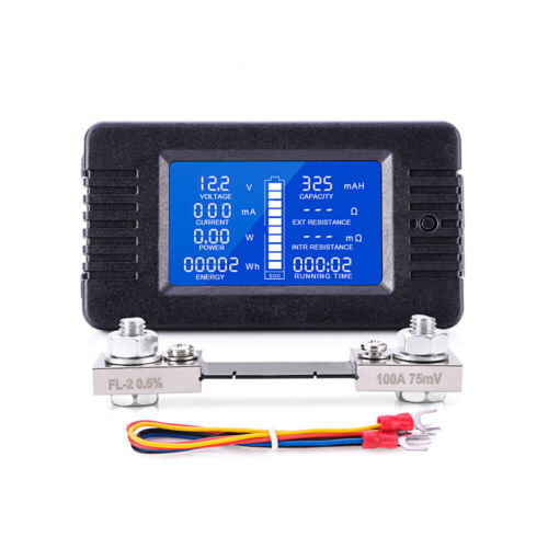 DC Battery Monitor 200v Volt Power Meter 100A Shunt LCD Display RV Solar Panel - Zdjęcie 1 z 16