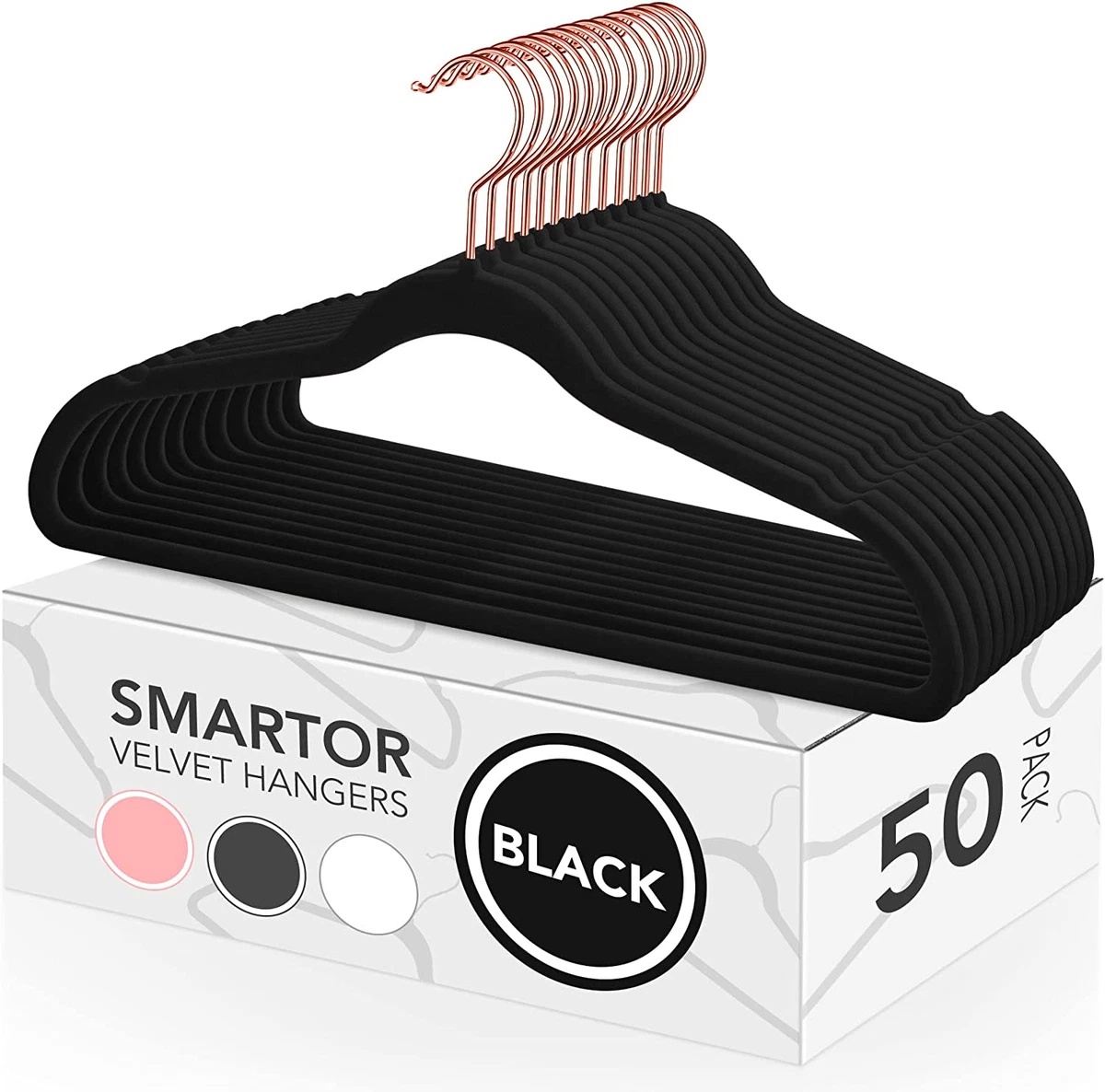 Velvet Hangers 50 Pack, Black Felt Hangers Non Slip with Rose Gold