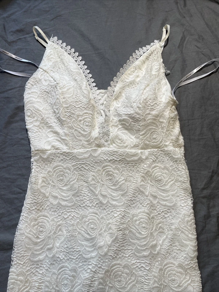 Vestido de Verano Papaya Blanco Crochet Encaje Tejido Floral Brodie Cambio Bodycon M Foto 3 de 4