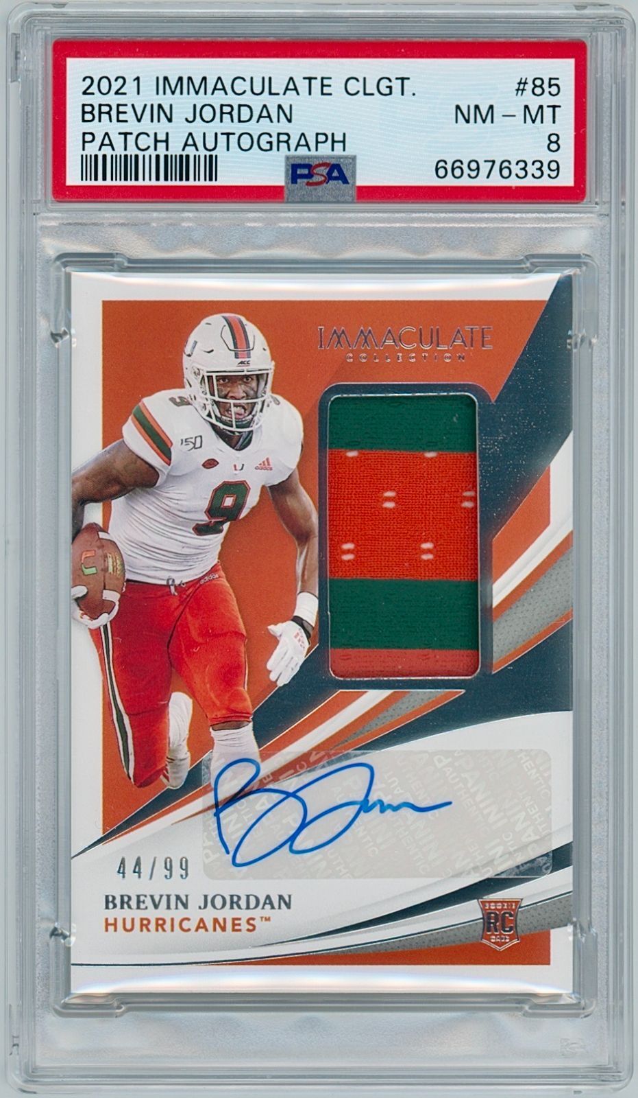 2021 Immaculate Collegiate #85 Brevin Jordan RPA Rookie Auto # /99 | PSA 8 view 1