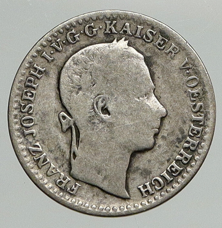 1860 V AUSTRIA KING FRANZ JOSEPH I Eagle ANTIQUE Silver 10 Kreuzer