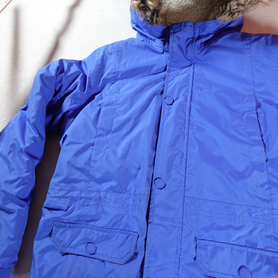 Lands End Down Jacket Youth Puffer Extra Large Blue Puffer Faux Fur Hood Trim - Image 3 of 4