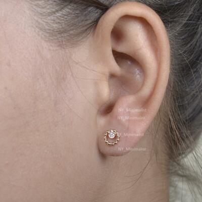 Neu runde Kugeln eingekreiste Diamant Ohrstecker massiv 14K Gelbgold feiner Schmuck
