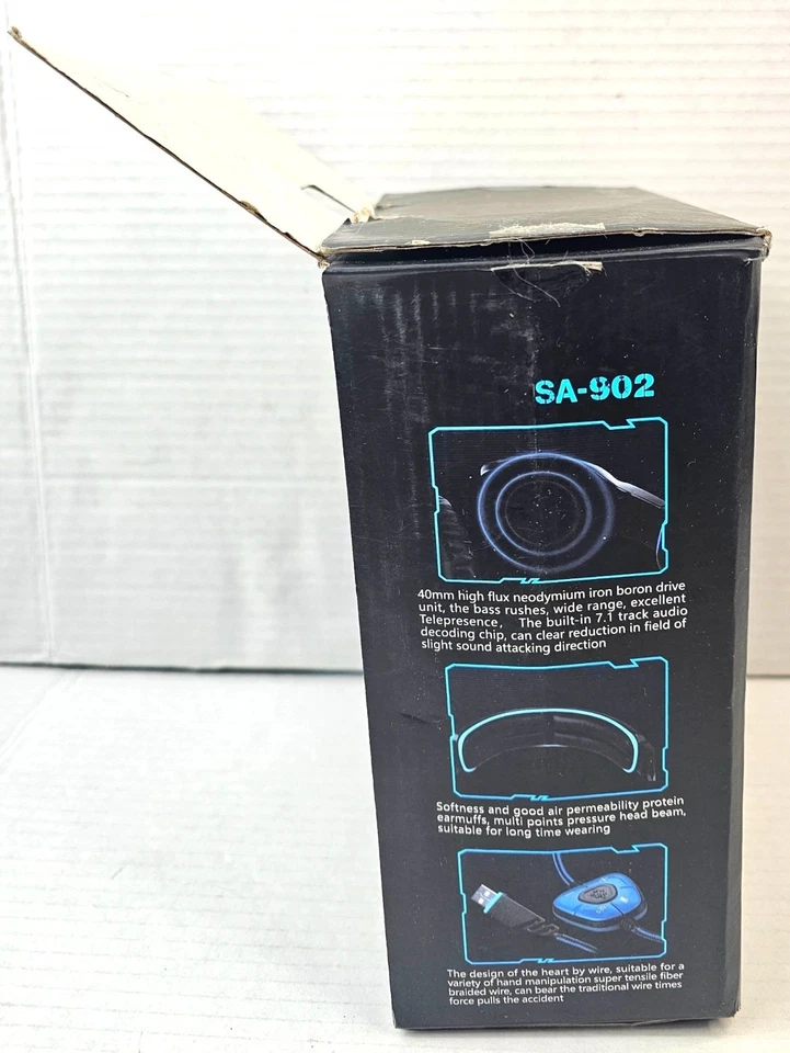 New-Open Box Sades SA-902 Wired Gaming Headset Mic Surround Sound Black & Blue - Image 2 of 4